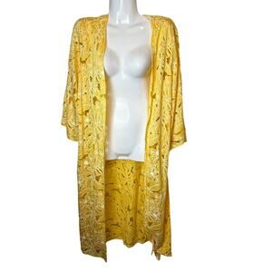 Ember Floral Lace Kimono Boho Sheer Duster Cardigan Size L Sunshine Yellow